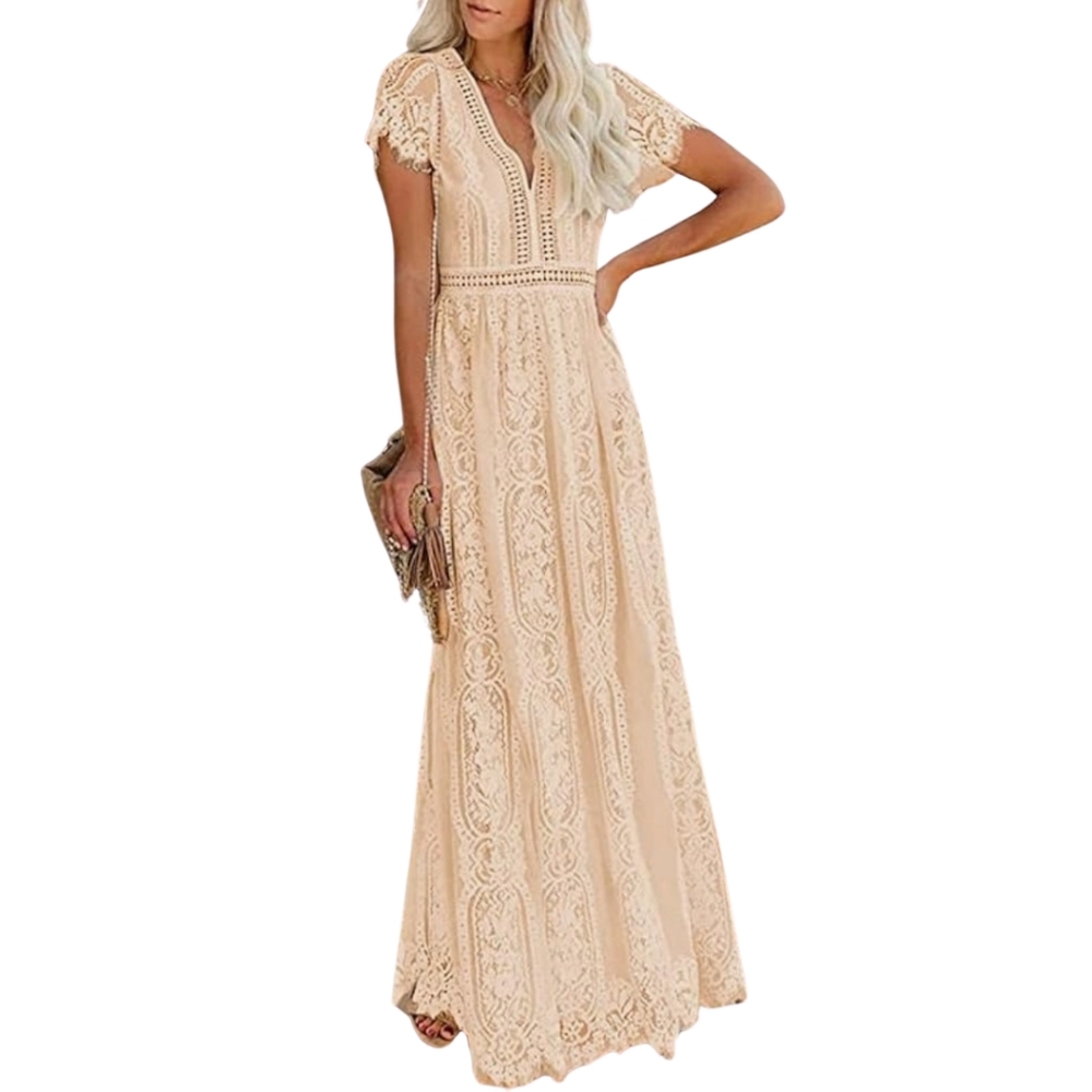 💚Unbranded Womens V-neck Floral Lace Boho Maxi Dress, sz Sm (Wmn 2-4)